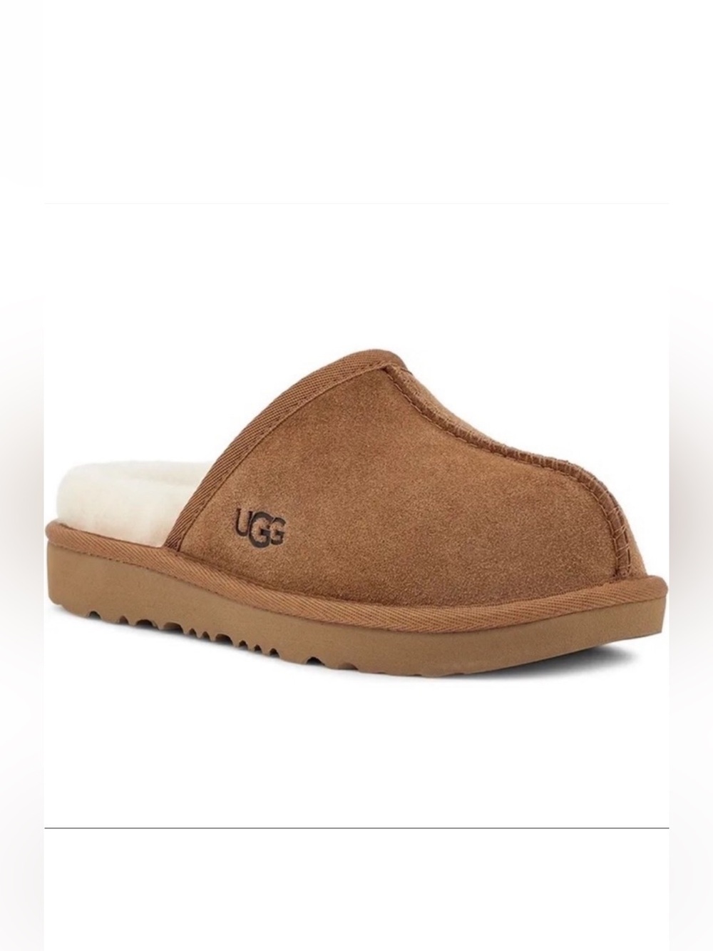 UGG Keegan Chestnut Suede Shearling Slide Slippers Kids 11M Cozy House Shoes